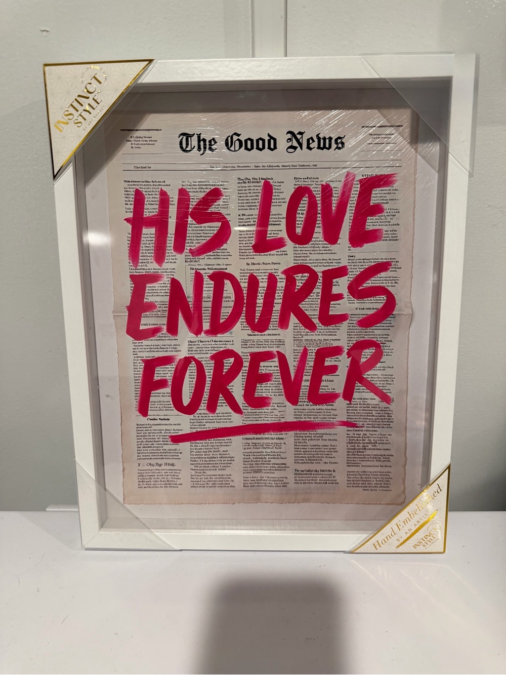 His Love Endures Forever Framed Wall Art - Pink Script
